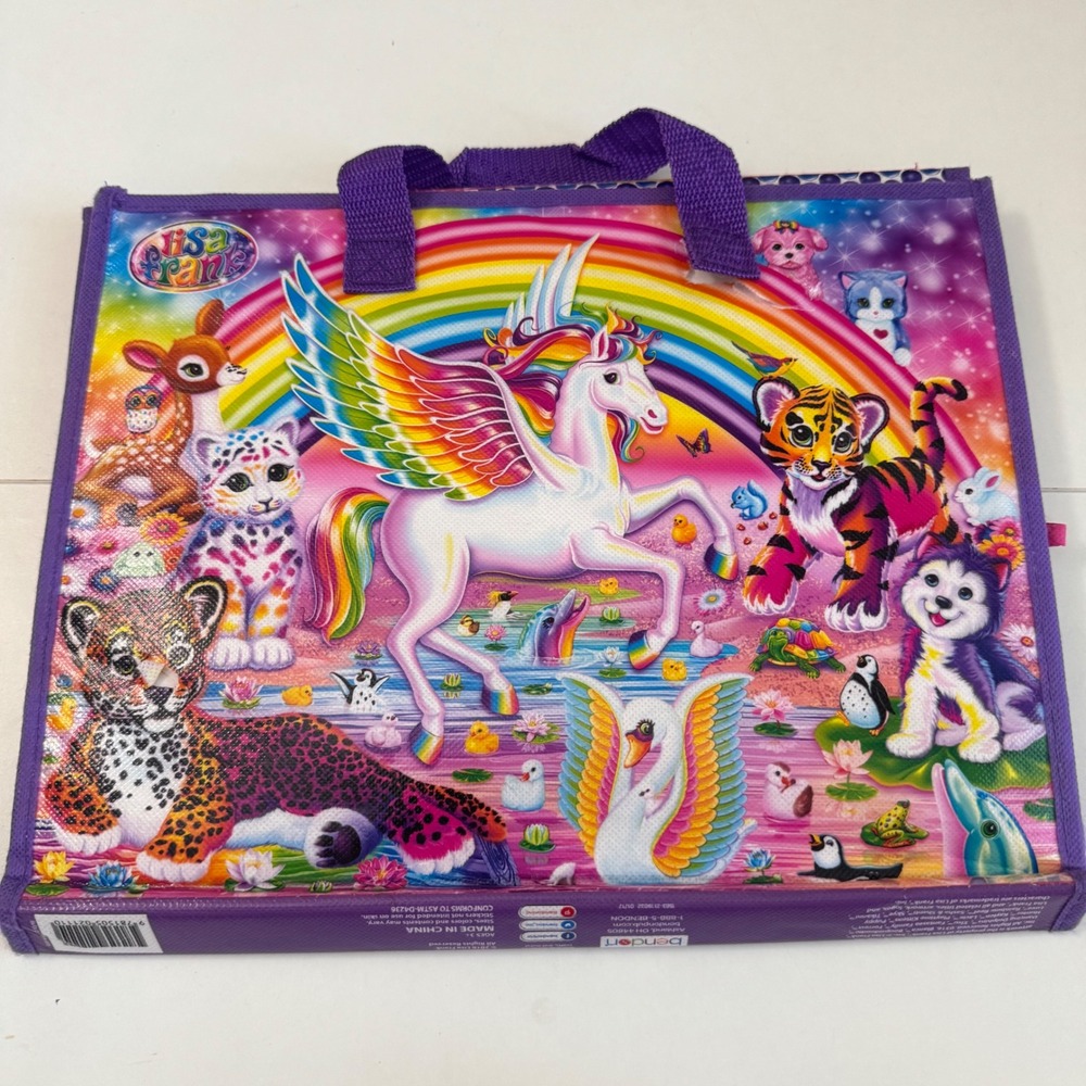 Lisa Frank Rainbow Pegasus Tiger Leopard Folding Art Portfolio Case Bag Purple
